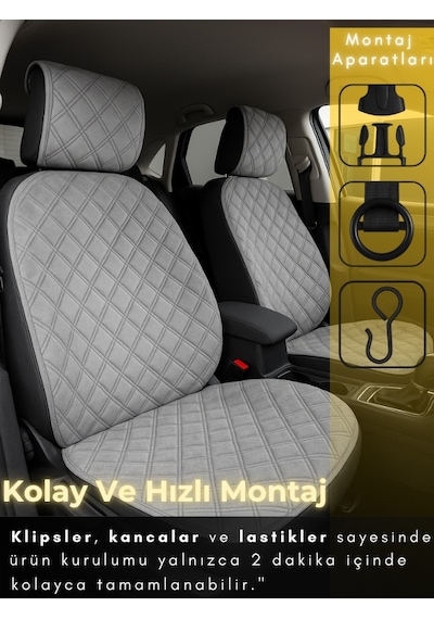 Toyota Corolla Se Hatchback Uyumlu 2'li Süet Oto Koltuk Minderi Universal Oto Aksesuar A3 Gri