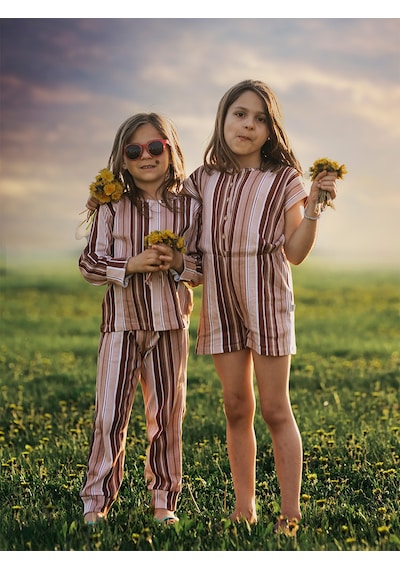 Antebies Organik Pembe Uzun Kollu Kız Çocuk Pijama Takımı Renkli