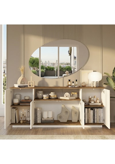 Yurudesign Future Tv Ünitesi Orta Sehpa Konsol Kitaplık 4'Lü Set Çam-Beyaz FR19-AW