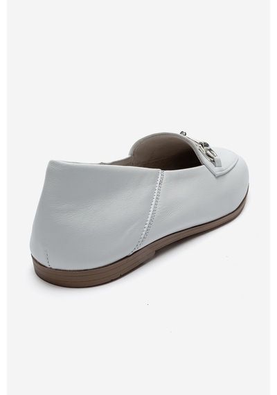 Luvishoes F03 Beyaz Cılt Derı Kadın Babet Beyaz