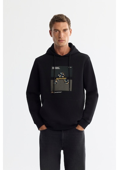 Avva Erkek Siyah Kapüşonlu Pamuklu Baskılı Elastan Regular Fit Sweatshirt A42y1321