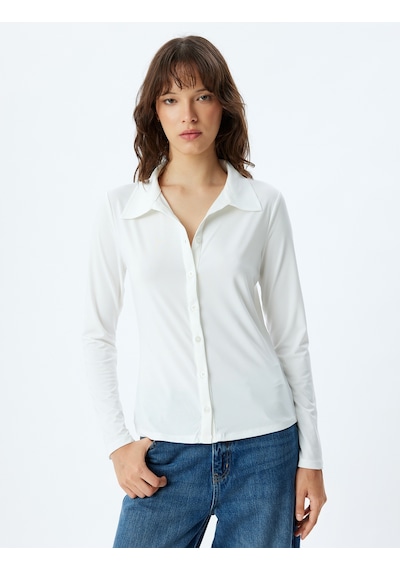 Koton Slim Fit Basic Gömlek Uzun Kollu Beyaz 5wak60005ek Beyaz