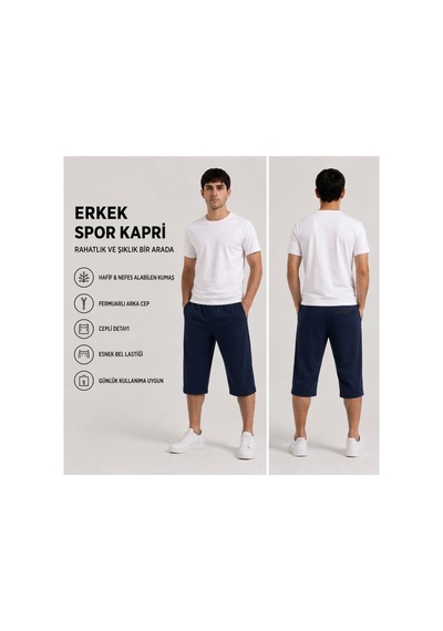 Genel Markalar Üç Cepli İki İplik Kompakt Penye Kapri Lacivert