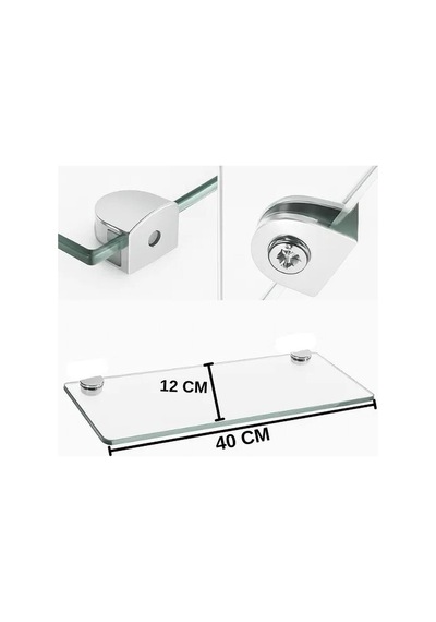 Pleksi Hayalet Raf 8mm Banyo Mutfak Düzenleyici Metal Bağlantılı Şeffaf Raf - 40 Cm Bant Marketim