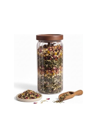 Akasya Kapaklı Çizgili Cam Kavanoz 1000ml /1 Litre Hava Geçirmez, Modern Fitilli Tasarım Gıda Saklama Kabı Kahve, Çay, Kuruyemiş Ve Bakliyat Kavanozu 9x20cm 7009