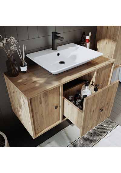 Gusto Ayaksız Lavabolu Mdf 105 Cm Çekmeceli Banyo Dolabı Atlantik Atlantik Çam