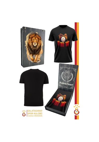 Galatasaray Lisanslı We Are Gala T-shirt Gs Aslan Baskılı Ahşap Kutulu Siyah