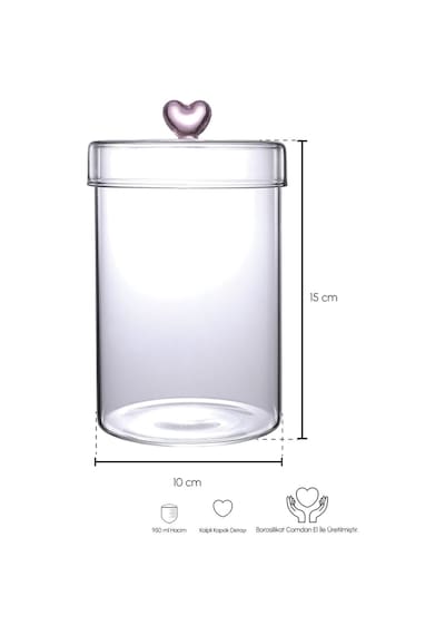 Hearts 950 Ml Borosilikat Cam Kavanoz 10x15 Cm Seffaf Şeffaf