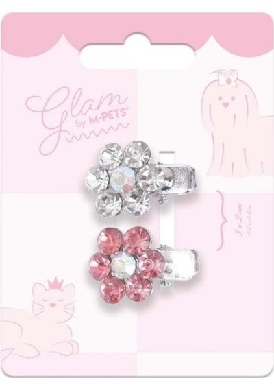 M-pets Glam Çiçekli Kedi Ve Köpekler İçin Aksesuar Toka Pembe Beyaz Pembe