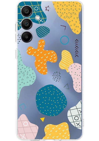 Samsung Galaxy A16 Uyumlu Kamera Korumalı Geometrik Şekiller Tasarımlı Şeffaf Kılıf Şeffaf