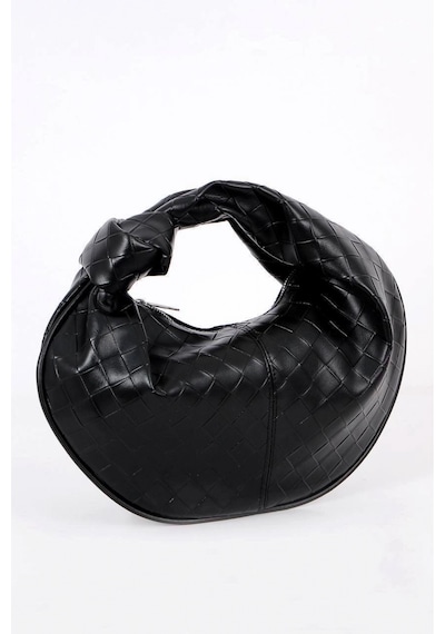 Glemix Helen Düğümlü Siyah Örgü Desen Trend Mini Kadın Bowl Bag Siyah Örgü Cilt