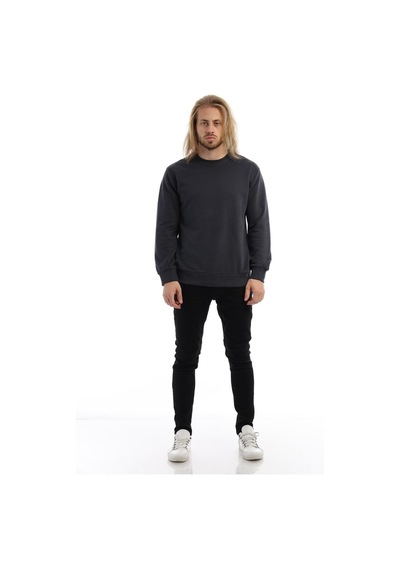Polostate Erkek Bisiklet Yaka 3 İplik Sweat Füme