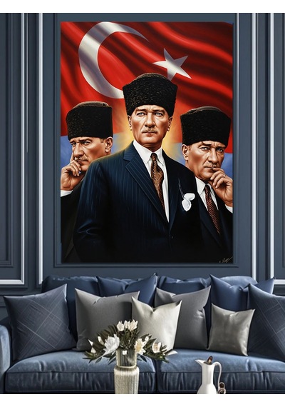 Ahşap Tablo Türk Bayrağı Ve Atatürk Portresi