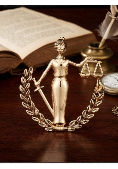 Adalet Figürlü Gold Broş Themis Terazili Yaka Broşu, Avukat Ve Hukuk Temalı Aksesuar Gold