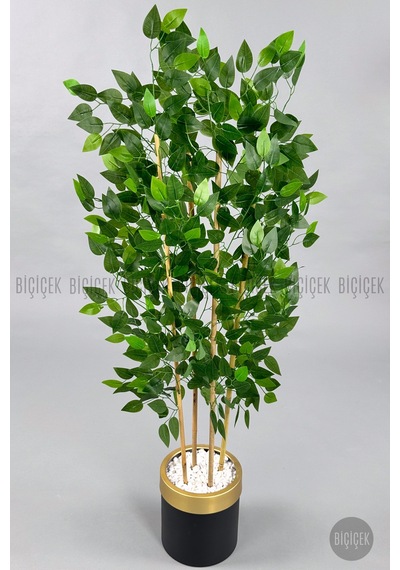 Yapay Benjamin Ağacı 140cm Siyah Gold Metal Saksıda Siyah-gold