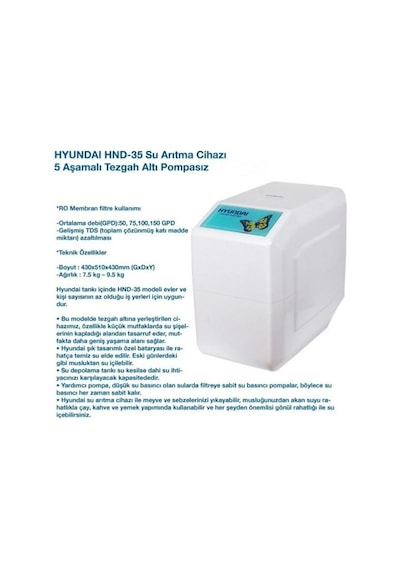 Hyundai Hnd-35 Su Arıtma Cihazı Pompasız
