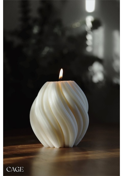 Dekoratif Büyük Spiral Kokulu Mum - Cage Candle Soya Wax 11x11 Cm Beyaz