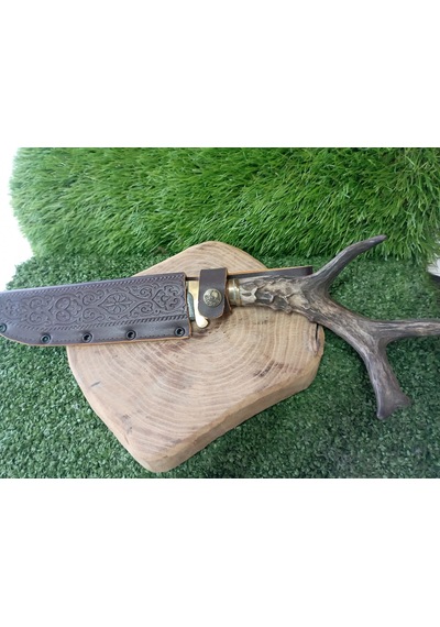 Tctknives Damascus Serisi El Yapımı Av Kamp Bıçağı Boynuz Kabzeli G Kahverengi
