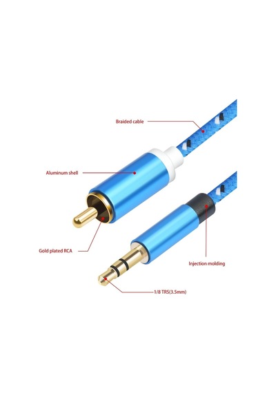 3.5mm - 2 Rca Ses Kablosu - Örgülü Aux / Cinch Stereo Ses Ve Dönüştürücü Kablosu