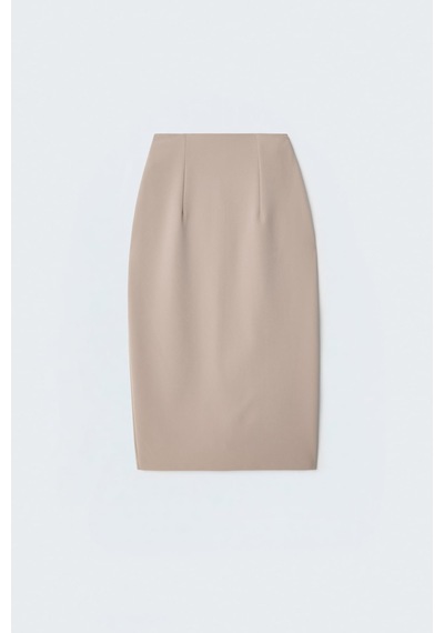Sateen Düz Kalem Etek - Koyu Bej-137399