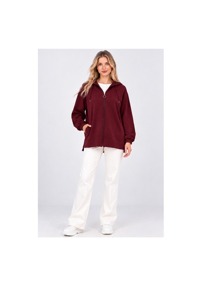 Fiolin Kristal 2 İplik Salaş Fermuarlı Sweatshirt Bordo