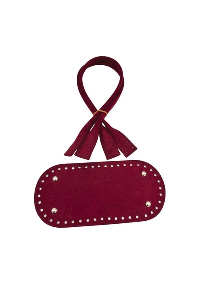 Angel Çanta Aksesuar 25x12 Cm Suni Deri Nubuk Bordo Renk Taban Ve Pelikan Model Çanta Sapı Seti Gümüş Metalli
