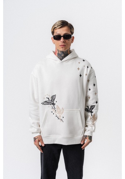 Respire Erkek No Perch Nakışlı Kapüşonlu Oversize Hoodie Ekru