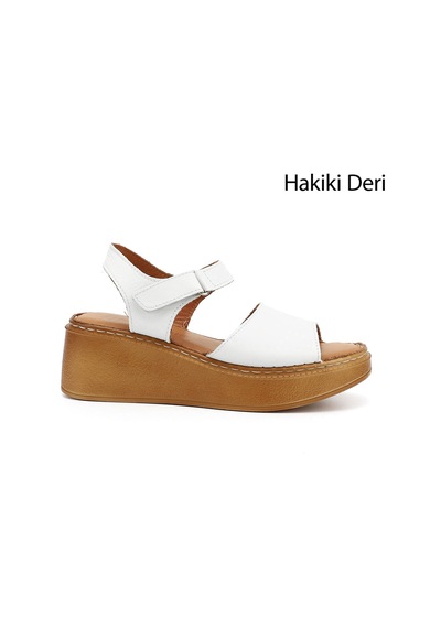 Gönderi(R) Gönderi R Beyaz Dolgu Taban Hakiki Deri Sandalet Beyaz