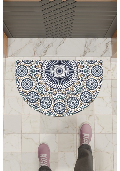 Rugmood Modern Dijital Paspas Mavi Yuvarlak Desenler Kapı Önü Paspası