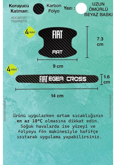 Fiat Egea Cross Karbon Kapı Kolu Koruma Seti 8 Parça Beyaz Yazılı Şık Ve Dayanıklı Folyo Seti