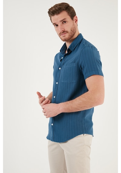 Buratti Pamuklu Regular Fit Kısa Kollu Erkek Gömlek Cf24S128230 Indigo