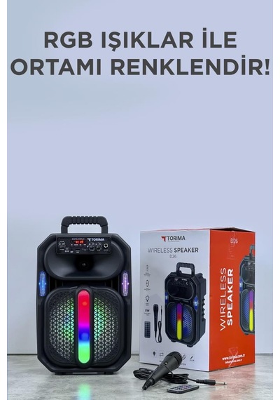 Bluetooth Hoparlör Rgb Işıklı Mikrofonlu Kumandalı Hoparlör D26 Siyah