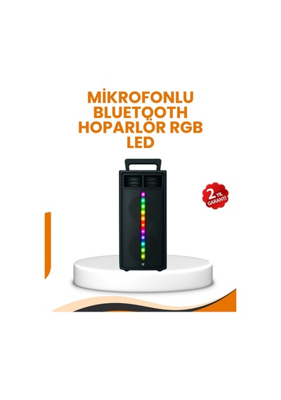 Hubrendy Tekno Bluetooth Işıklı Hoparlör 2x5w Güç Usb + Tf Kart + Fm Radyo Siyah Renk