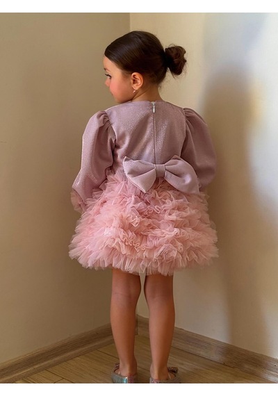 Linola Baby Kids Lucky Tütü Etekli Uzun Kollu Elbise Pudra