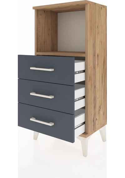 Arges Komodin Tek Raflı 3 Çekmeceli 44x30x96 Çam-antrasit Çam