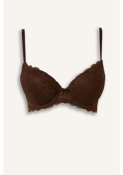 Defacto Dantelli Micro Kaplı Full Push Up Balenli Basic Tişört Bra H8027ax26aubn341 Kahve-bn341