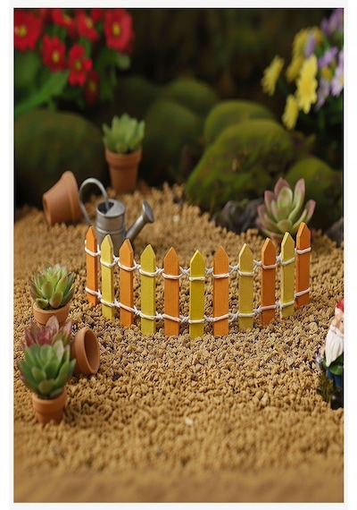 Mini Sarı Renkli Bahçe Çiti 1 Adet 3x60 Cm Teraryum Okul Ev Proje Renkli Minyatür Çit Ahşap Dekor
