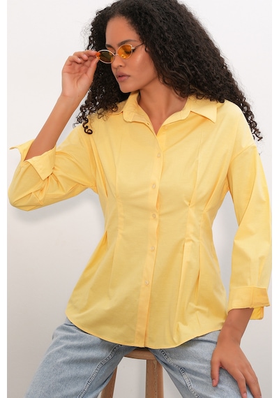 Bigdart Kadın Belden Oturtmalı Poplin Gömlek 20384 - Sarı