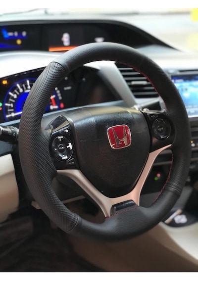 Honda Cıvıc Fb7 Araç İçin Kırmızı Dikişli Çift Desenli Deri Araç Direksiyon Kılıfı Siyah