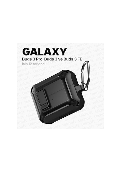 Galaxy Buds 3 Pro, Buds 3 Ve Buds 3 Fe İle Uyumlu Mandallı Kapak Kilit Sistemli Mat Dokulu Darbelere Dayanıklı Premium Silikon Kılıf
