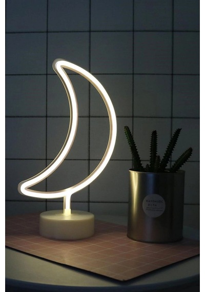 Biishe Dekoratif Pilli Ay Tasarımlı 3d Neon Led Masa Ve Gece Lambası Renkli