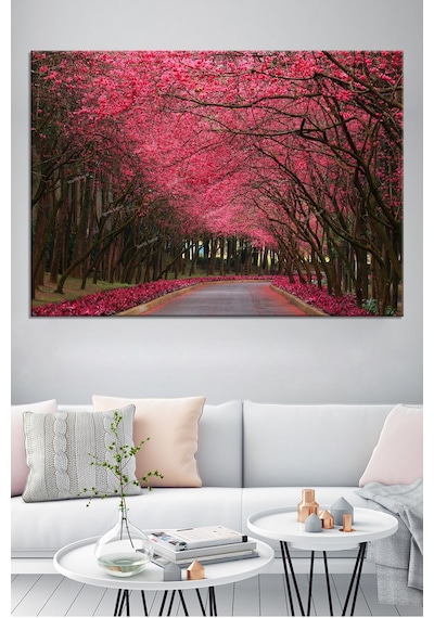Kiraz Çiçekli Yol Manzara Doğa Tabiat Kanvas Tablo 90 x 60