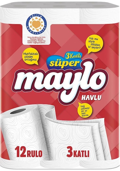Süper Maylo Kağıt Havlu Üç Katlı 22.7 X 12.5 Cm 75 Yaprak - 12 Adet