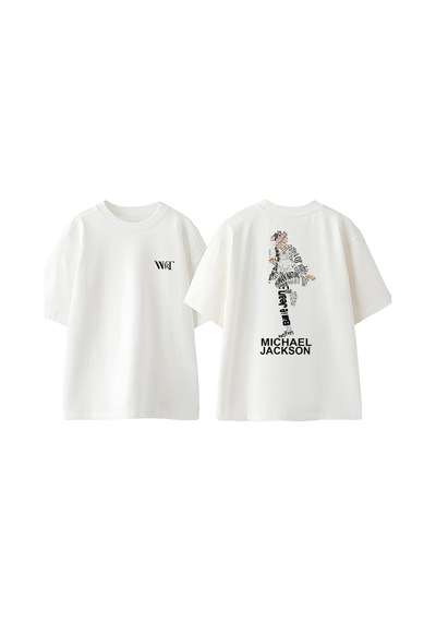Thewert Michael Jackson Renkli Tasarım Sırt Baskılı Pamuk Beyaz Oversize T-shirt