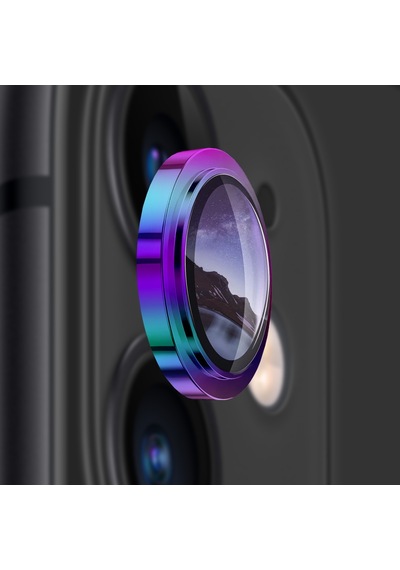 Buff Apple Uyumlu iPhone 11 / 12 / 12 Mini Kamera Metal Lens Koruyucu Gökkuşağı