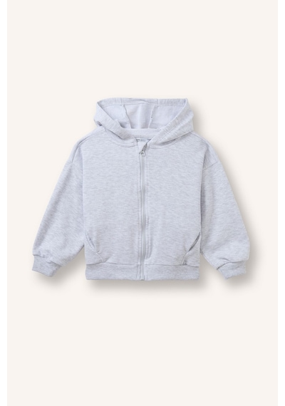 Defacto Kapüşonlu Cepli Fermuarlı Sweatshirt Sweatshirt Hırka Kız Bebek I0589a526augr421 Gri-gr421