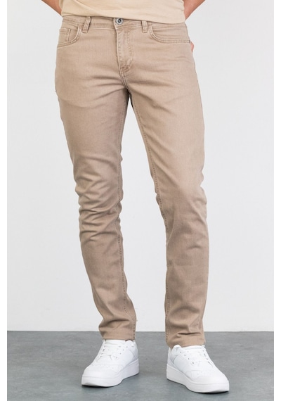 HLT Jeans Erkek Bej Taşlamalı Slim Fit Likralı Jean Kot Pantolon Jeff