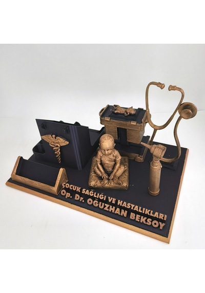Kişiye Özel Çocuk Hastalıkları Doktoru Masa İsimliği Ve Kartvizitlik Gold - Siyah