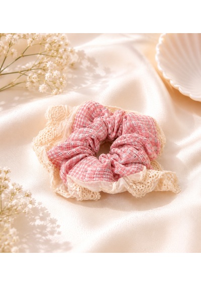 Pembe Dantel Detaylı Scrunchie Saç Tokası Çok Renkli