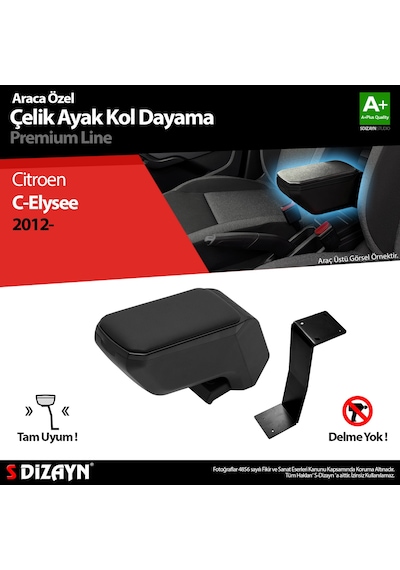 S-Dizayn Citroen C-Elysee 2012+ Kol Dayama Kolçak Çelik Ayaklı ABS Siyah